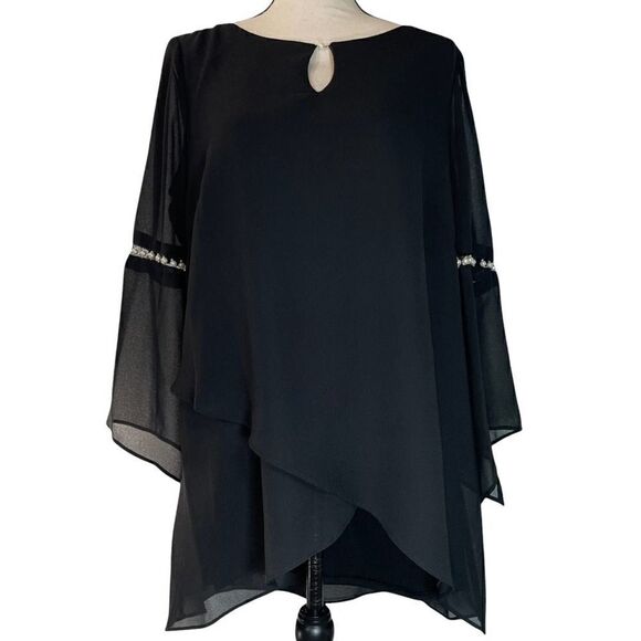 Le Bos Long Sleeve Bead Embellished Blouse Black Career Date Night Classy Top - Picture 1 of 13